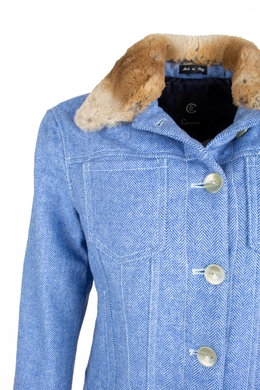 Пиджак шерстяной с кроличьим воротником Calvaresi синий Art.CV28, Синий, 42