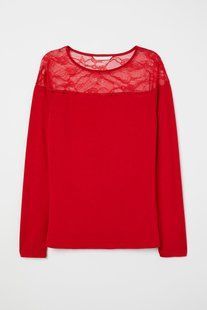 Жіночий лонгслів з мереживом H&M S Червоний 7160998RP11_Червоний, Червоний, S