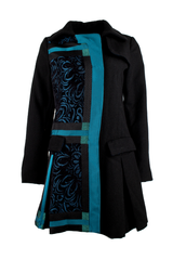 Пальто женское Desigual черное с бирюзовыми вставками, Черный, 40