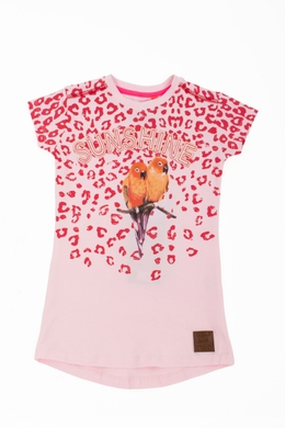 Платье на девочку TOM-DU розовая с принтом попугаи, Розовый, 80-86