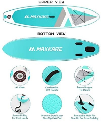 Надувна дошка для веслування MaxKare Stand Up Paddleboard, Бірюзовий