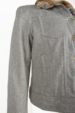 Пиджак шерстяной с кроличьим воротником Calvaresi светлоСерый Art.CV32, Серый, 44